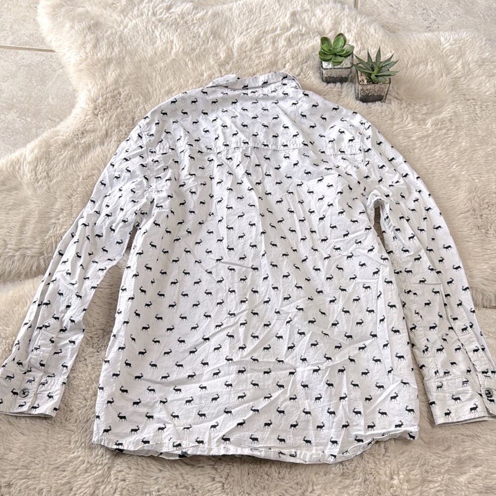 Joe Fresh Kids Button Down Shirt Short Sleeve White With Elk Large 10 / 12 - Picture 2 of 10